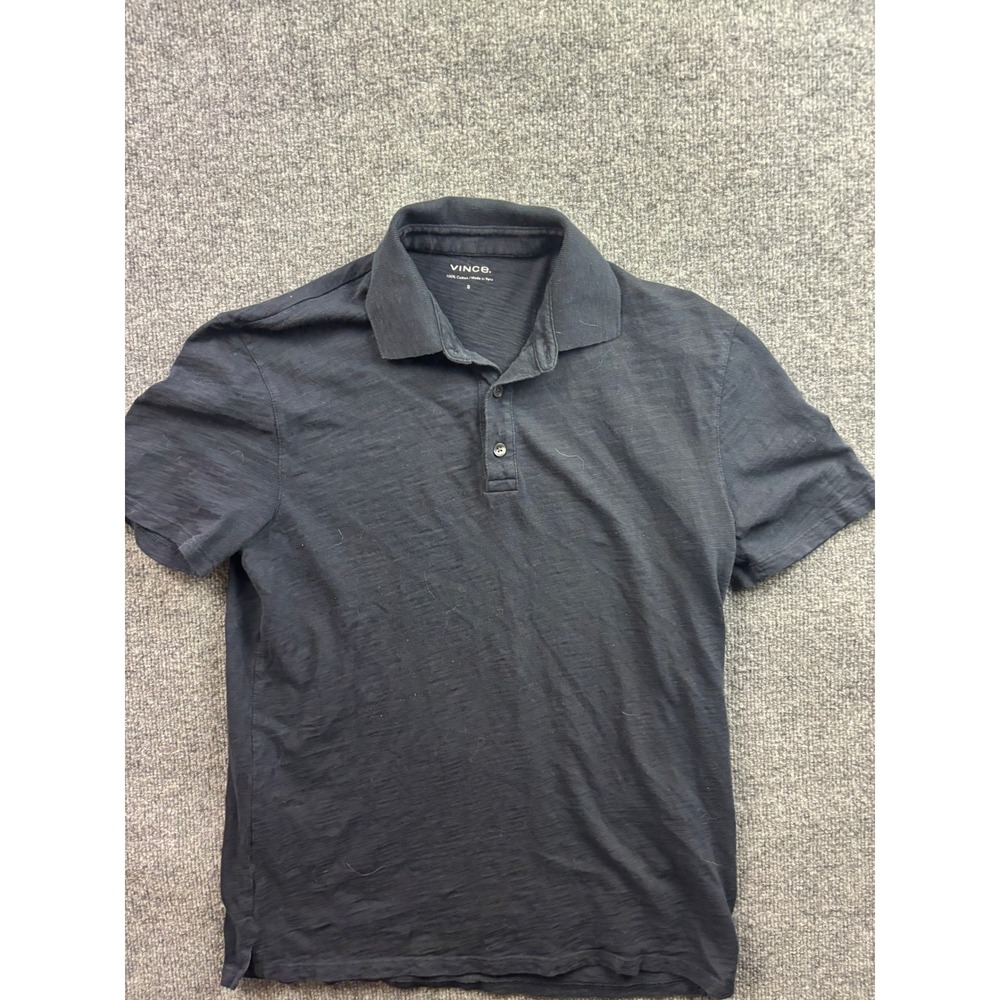 Vince Polo Shirt Mens Small Navy Blue Slub Cotton Short Sleeve Casual